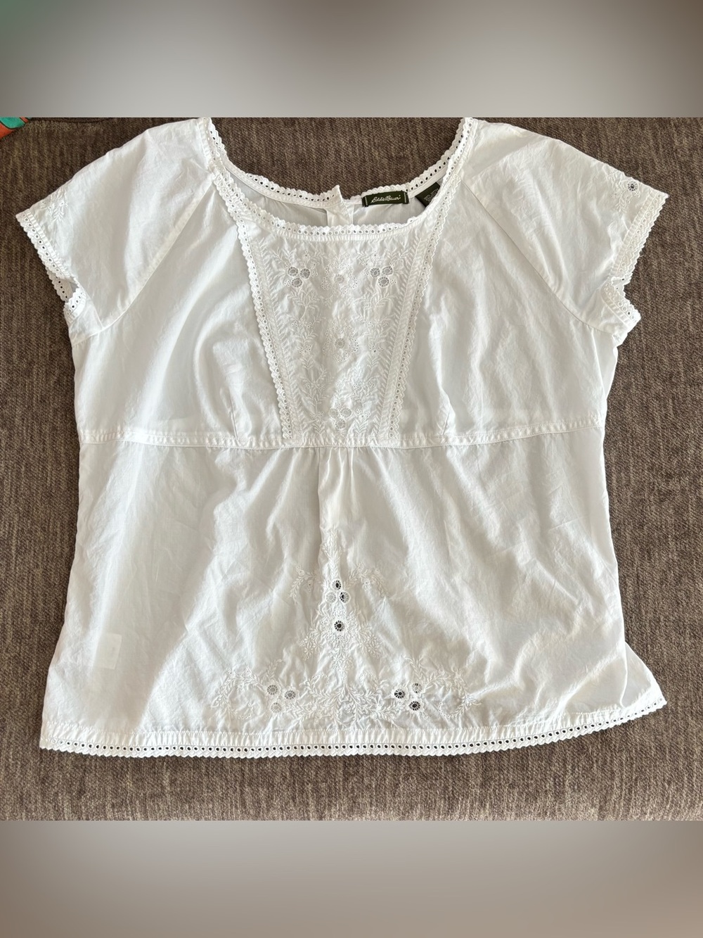 Eddie Bauer White Cotton Eyelet Peasant Top
